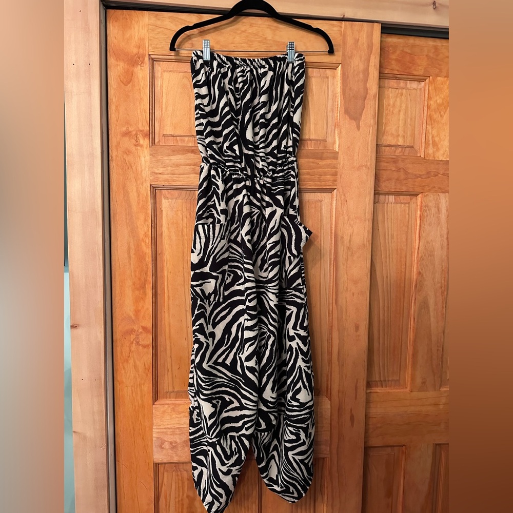 Zebra Print Romper with pockets sleeveless